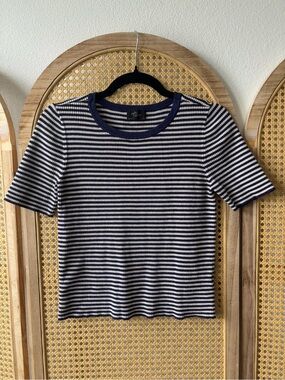 Striped Navy and White Short Sleeve Knit Tee by Unbranded